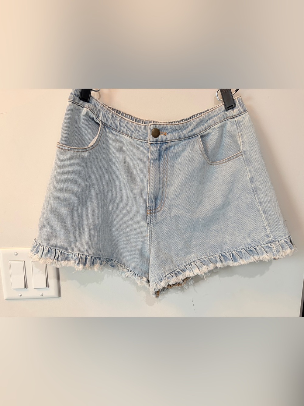 New Sadie & Saje denim shorts with fringe hem